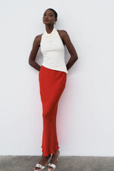 Violeta Satin Maxi Skirt - Red